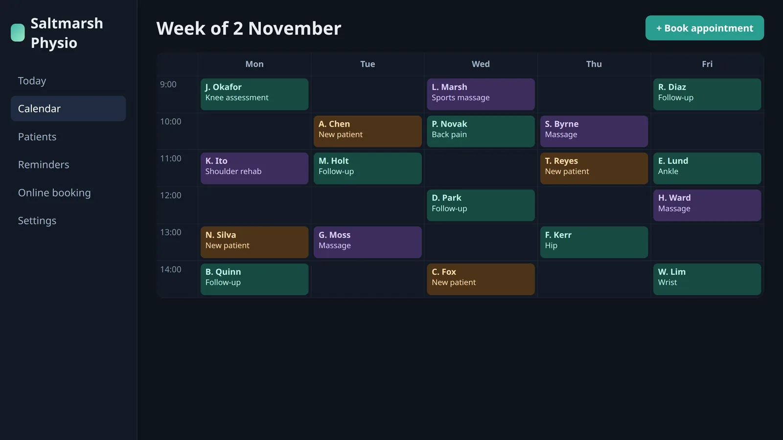 A booking system - example screen